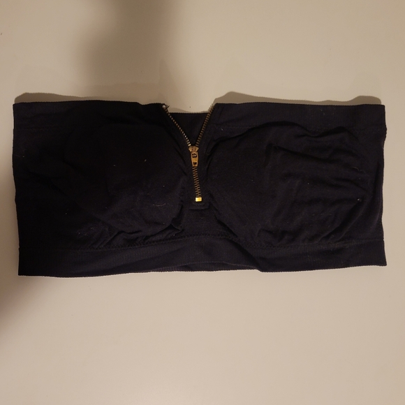 Used Bluenotes Black Bandeau Tube Top with Front Zipper and Bra Padding size M/L - Picture 1 of 3